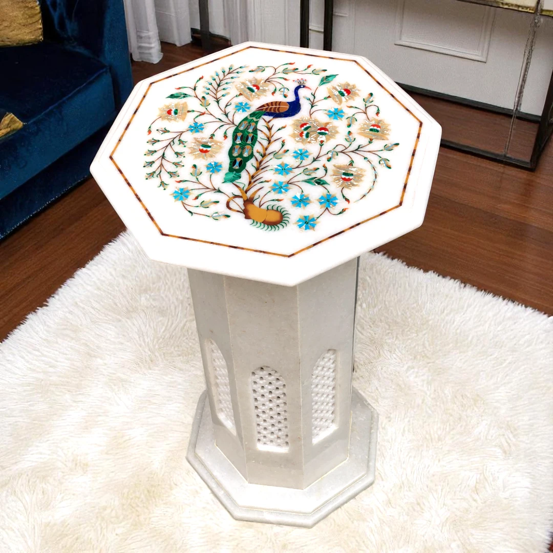 Semi Precious Living Room Center Table with Marble Stand Base 